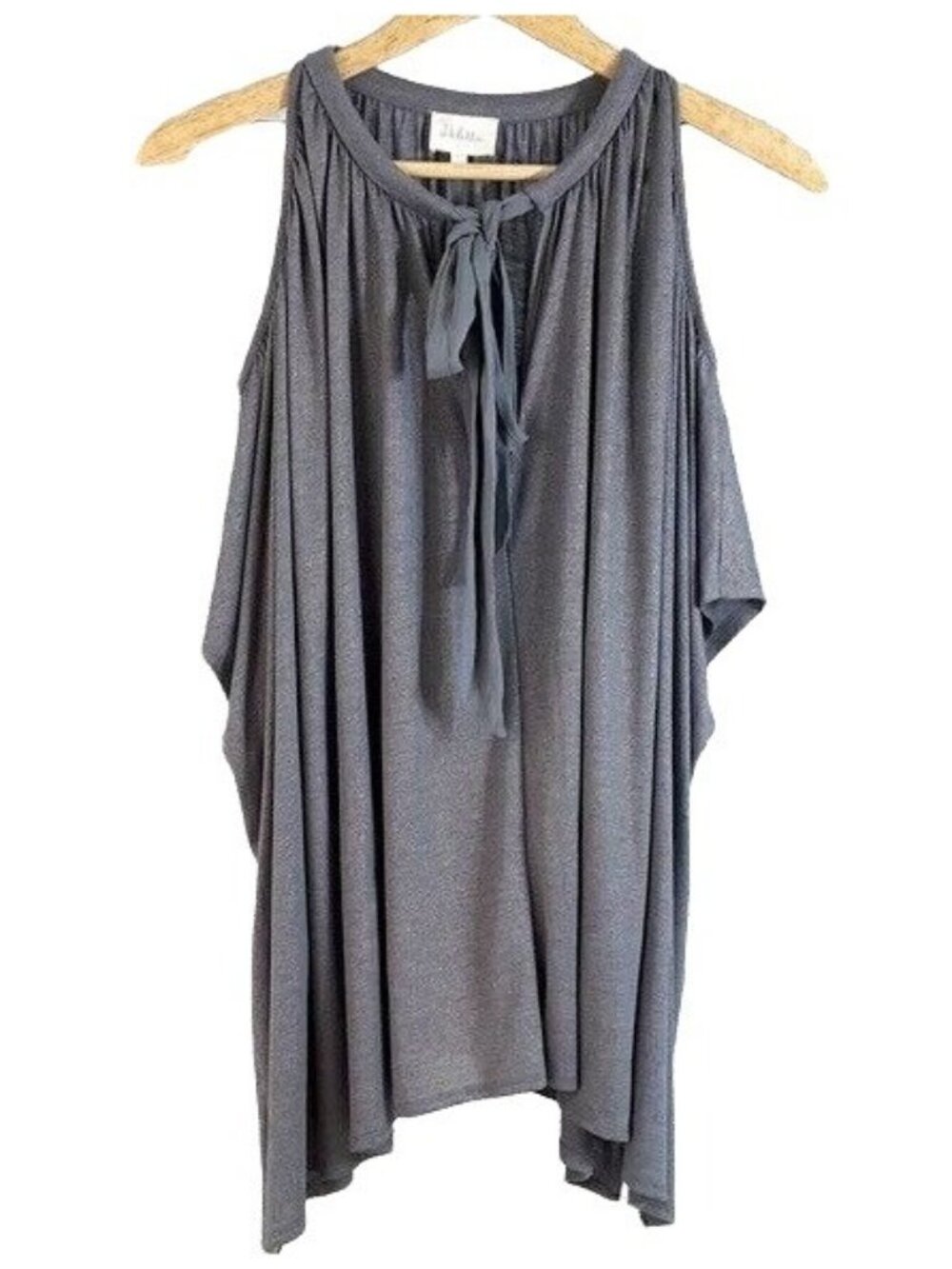 Deletta Tulay Cold Shoulder Top Gray Silver XS S Sparkle Loose Fit Anthropologie
